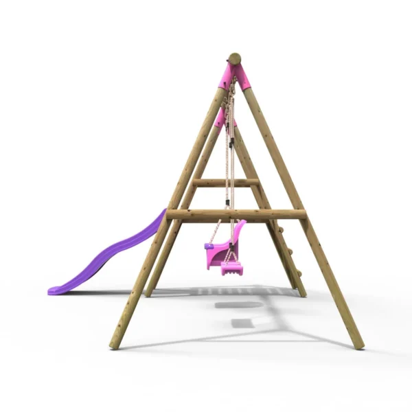 Rebo Odyssey Wooden Swing Set with Platform and Slide - Pink - Image 3