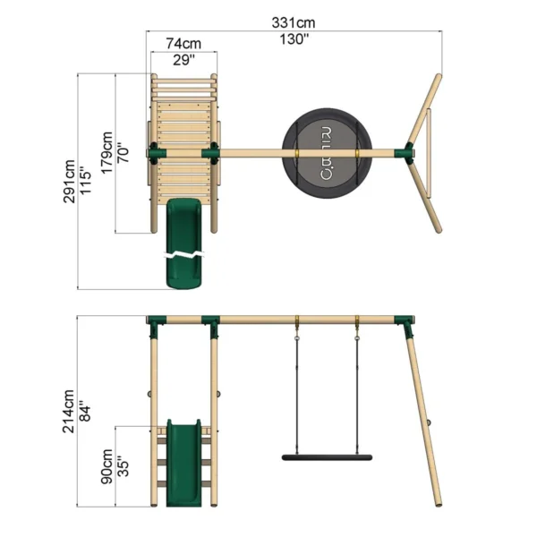 Rebo Rosetta Wooden Swing Set with Platform and Slide - Image 2