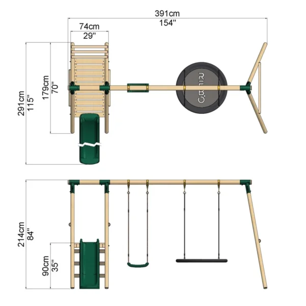 Rebo Ulysses Wooden Swing Set with Platform and Slide - Image 2