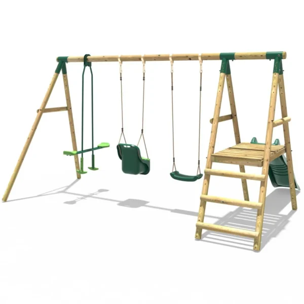 Rebo Voyager Wooden Swing Set with Platform and Slide - Image 3