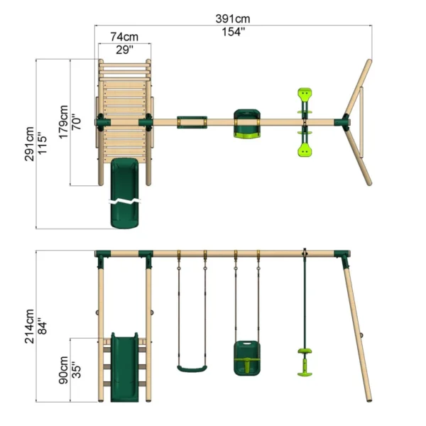 Rebo Voyager Wooden Swing Set with Platform and Slide - Image 2