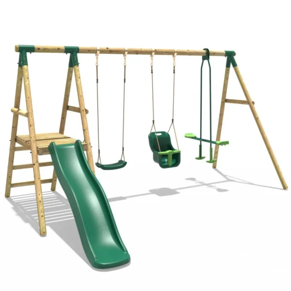 Rebo Voyager Wooden Swing Set with Platform and Slide - Image 5