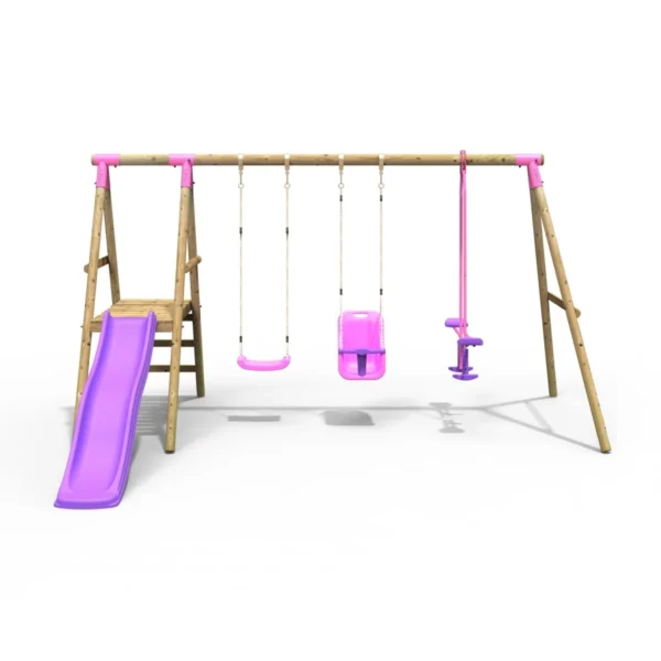 Rebo Voyager Wooden Swing Set with Platform and Slide Pink