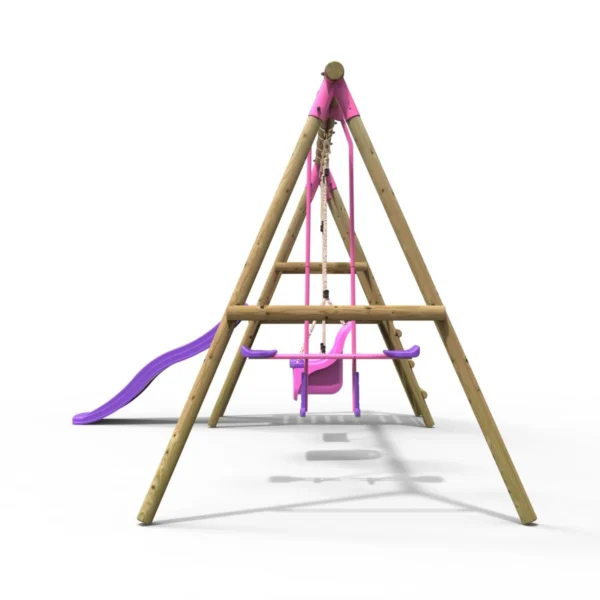 Rebo Voyager Wooden Swing Set with Platform and Slide Pink - Image 3