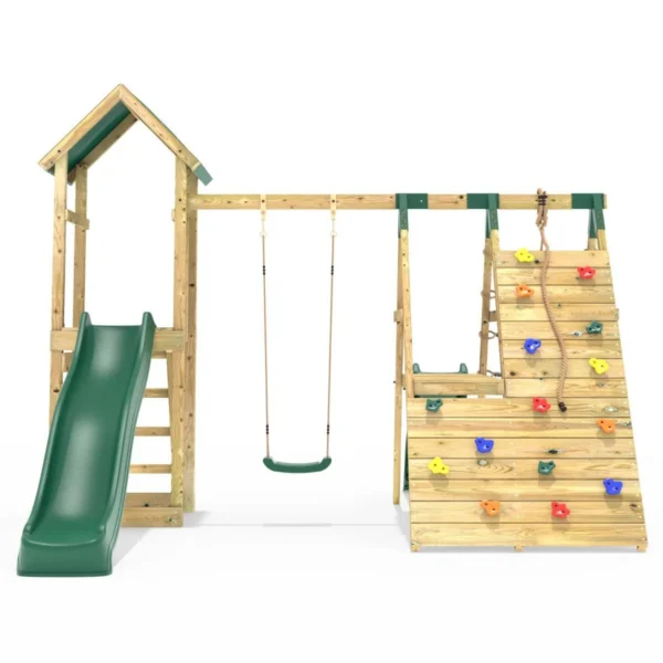 Rebo Wooden Climbing Frame with Swings, 6+8FT Slides & Climbing Wall - Alverstone