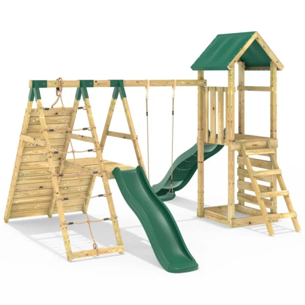 Rebo Wooden Climbing Frame with Swings, 6+8FT Slides & Climbing Wall - Alverstone - Image 5