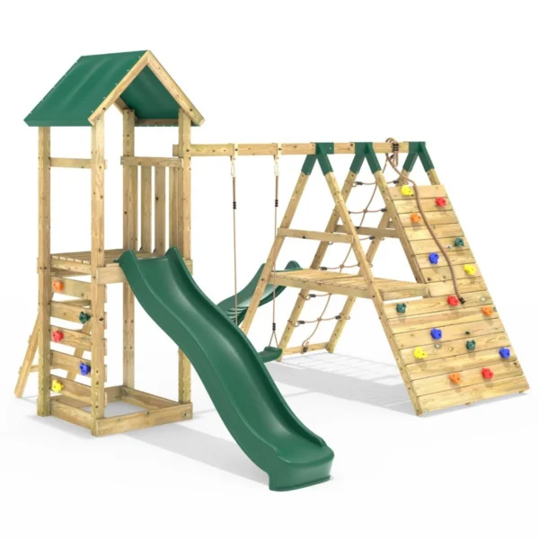 Rebo Wooden Climbing Frame with Swings, 6+8FT Slides & Climbing Wall - Alverstone - Image 7