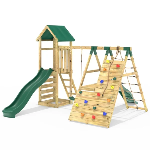 Rebo Wooden Climbing Frame with Swings, 6+8FT Slides & Climbing Wall - Alverstone - Image 5