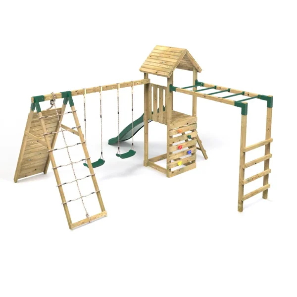 Rebo Wooden Climbing Frame with Swings, Slide, Up & over Climbing wall and Monkey Bars - Dolomite - Image 4