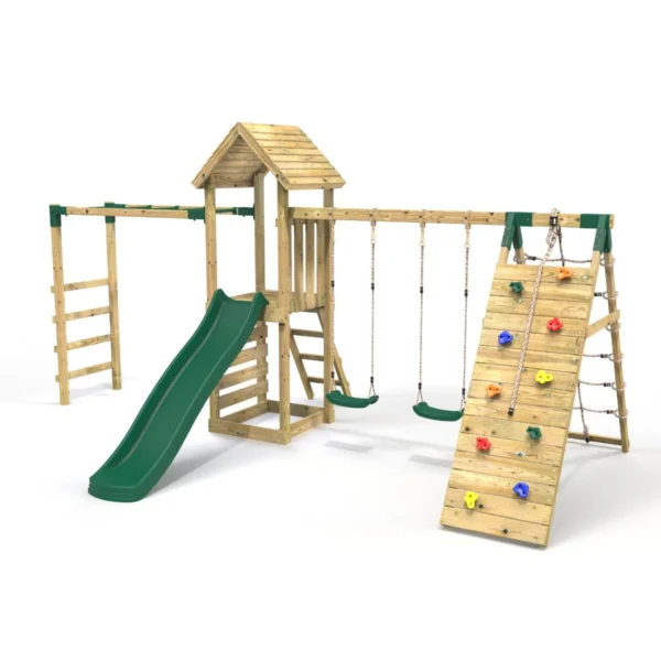 Rebo Wooden Climbing Frame with Swings, Slide, Up & over Climbing wall and Monkey Bars - Dolomite - Image 6