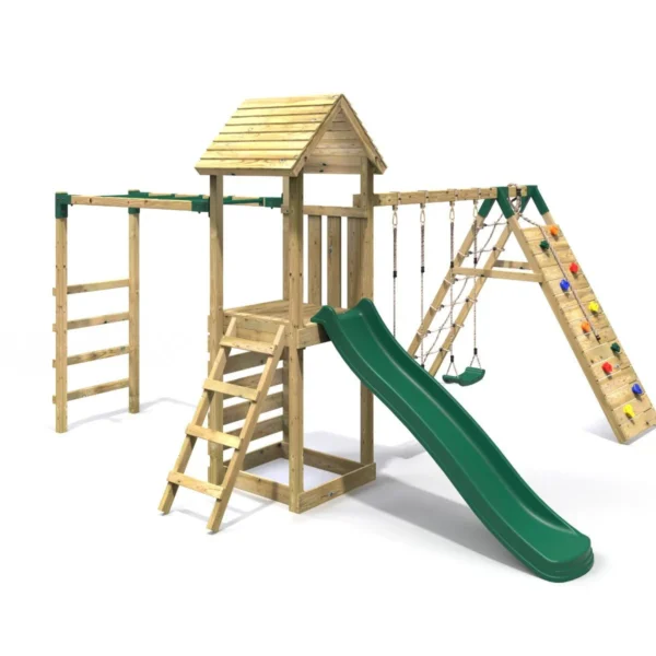 Rebo Wooden Climbing Frame with Swings, Slide, Up & over Climbing wall and Monkey Bars - Dolomite - Image 8