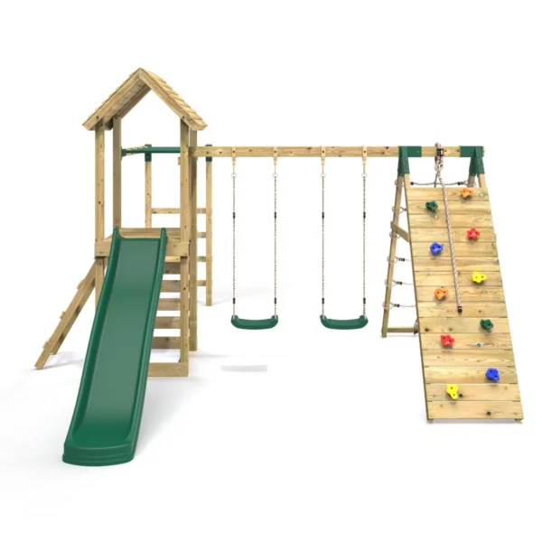 Rebo Wooden Climbing Frame with Swings, Slide, Up & over Climbing wall and Monkey Bars - Dolomite - Image 5