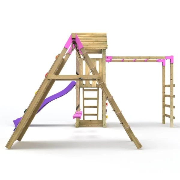 Rebo Wooden Climbing Frame with Swings, Slide, Up & over Climbing wall and Monkey Bars - Dolomite Pink - Image 5