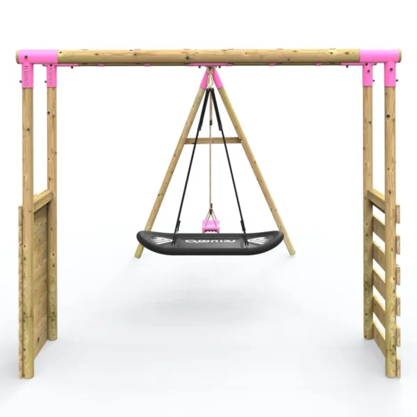 Rebo Wooden Garden Swing Set with Extra-Long Monkey Bars - Sage Pink - Image 4