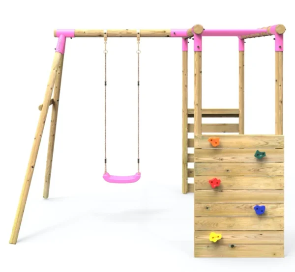 Rebo Wooden Garden Swing Set with Extra-Long Monkey Bars - Solar Pink - Image 6