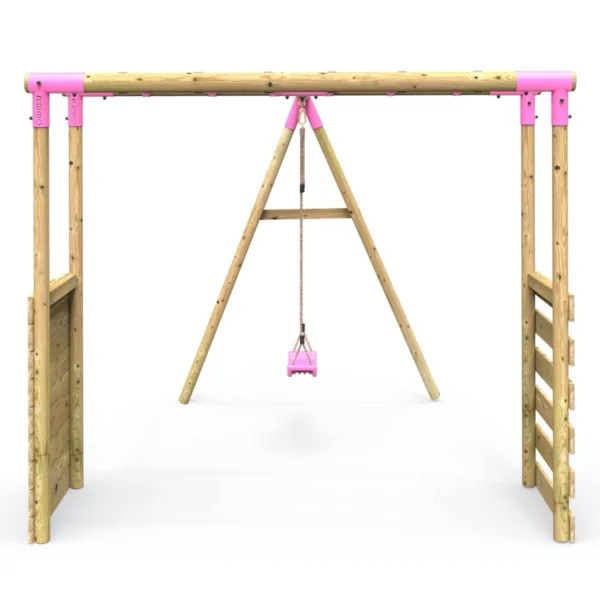 Rebo Wooden Garden Swing Set with Extra-Long Monkey Bars - Solar Pink - Image 5