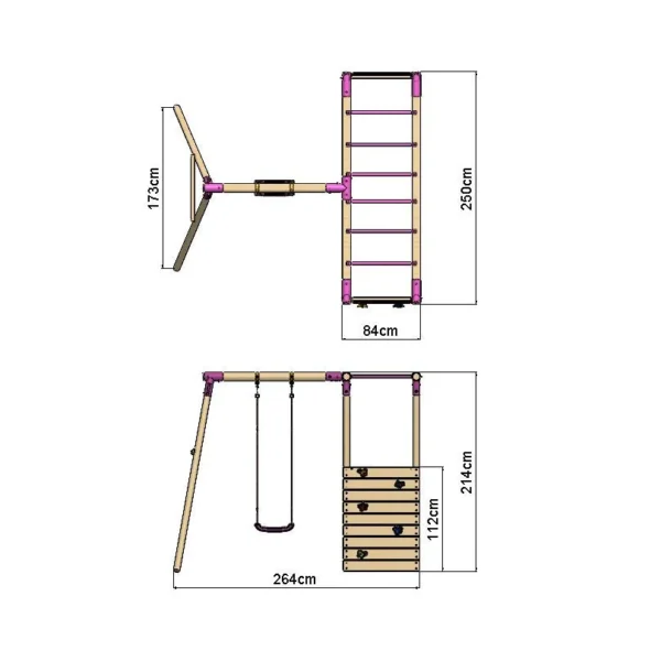 Rebo Wooden Garden Swing Set with Extra-Long Monkey Bars - Solar Pink - Image 2