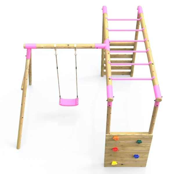 Rebo Wooden Garden Swing Set with Extra-Long Monkey Bars - Solar Pink - Image 4