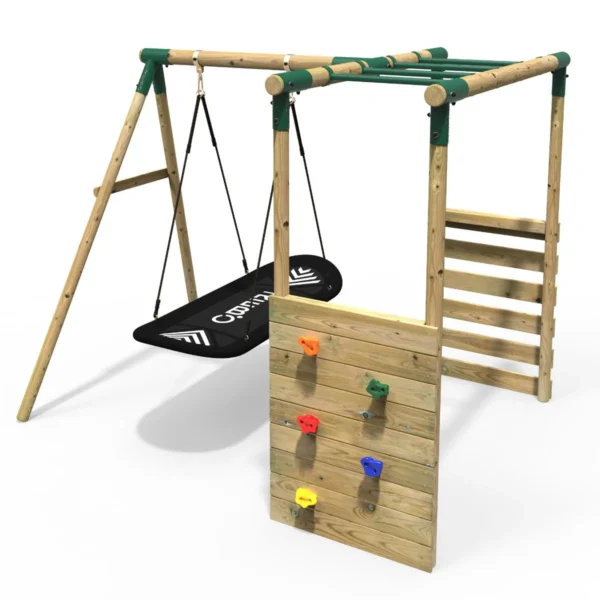 Rebo Wooden Garden Swing Set with Monkey Bars - Boat Green - Image 7