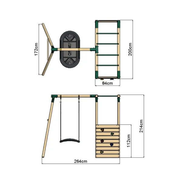 Rebo Wooden Garden Swing Set with Monkey Bars - Boat Green - Image 2