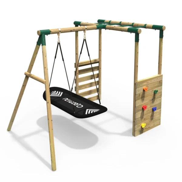 Rebo Wooden Garden Swing Set with Monkey Bars - Boat Green