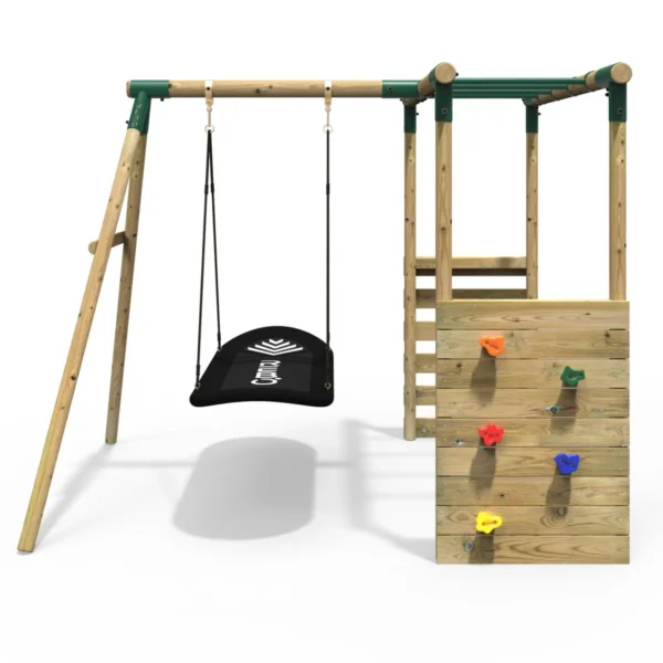 Rebo Wooden Garden Swing Set with Monkey Bars - Boat Green