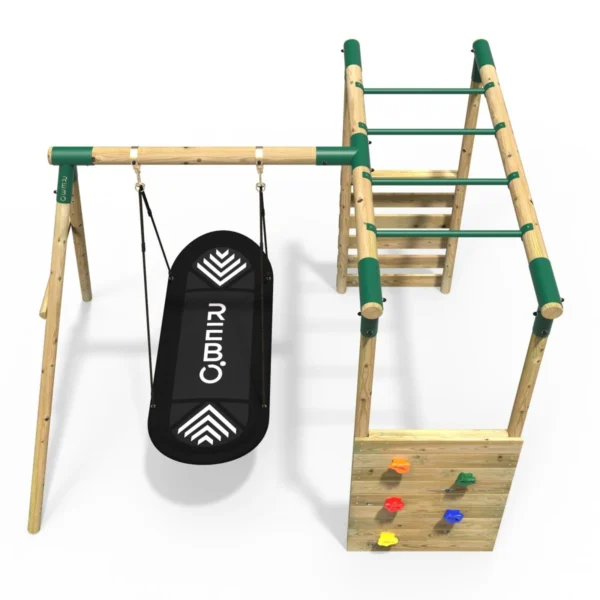 Rebo Wooden Garden Swing Set with Monkey Bars - Boat Green - Image 4