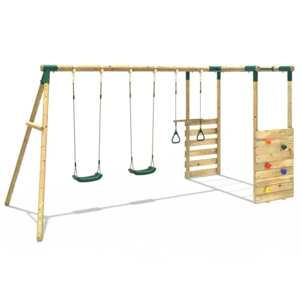 Rebo Wooden Garden Swing Set with Monkey Bars - Comet Green - Image 6