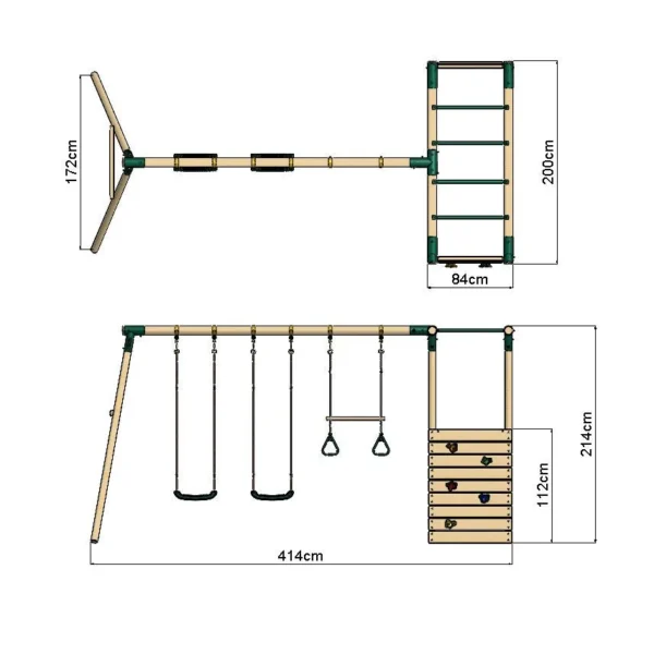 Rebo Wooden Garden Swing Set with Monkey Bars - Comet Green - Image 2