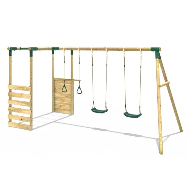 Rebo Wooden Garden Swing Set with Monkey Bars - Comet Green