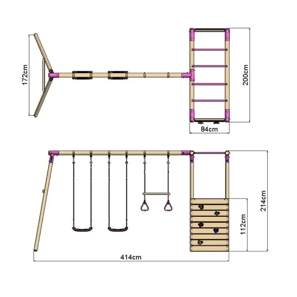 Rebo Wooden Garden Swing Set with Monkey Bars - Solar Green - Image 2