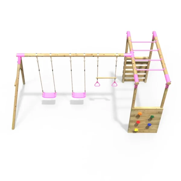 Rebo Wooden Garden Swing Set with Monkey Bars - Solar Green - Image 4