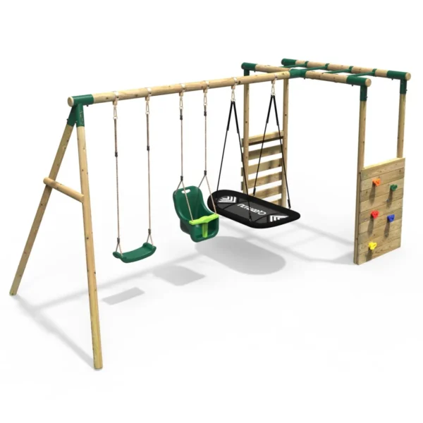 Rebo Wooden Garden Swing Set with Monkey Bars - Halley Green - Image 3