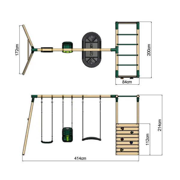 Rebo Wooden Garden Swing Set with Monkey Bars - Halley Green - Image 2