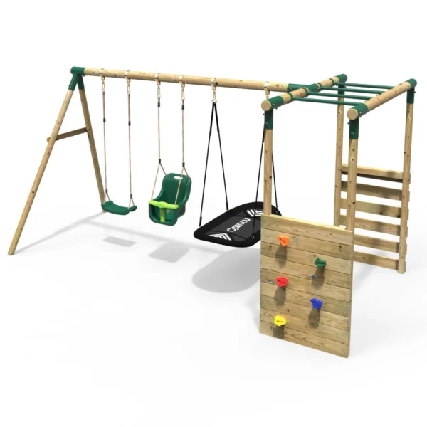 Rebo Wooden Garden Swing Set with Monkey Bars - Halley Green - Image 7