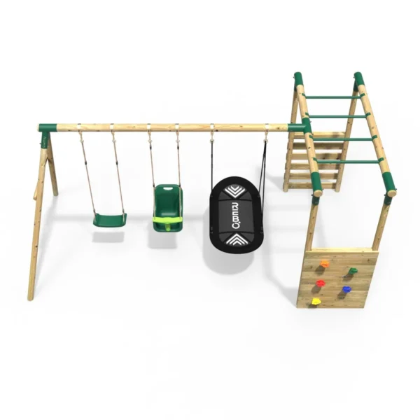 Rebo Wooden Garden Swing Set with Monkey Bars - Halley Green - Image 4