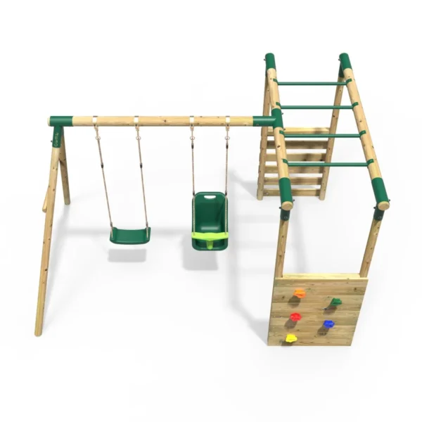 Rebo Wooden Garden Swing Set with Monkey Bars - Luna Green - Image 4