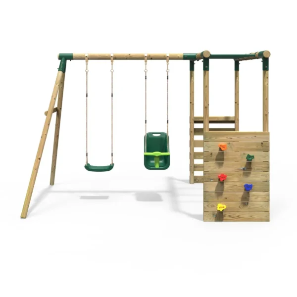 Rebo Wooden Garden Swing Set with Monkey Bars - Luna Green - Image 6