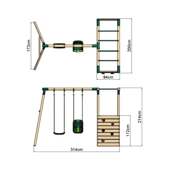 Rebo Wooden Garden Swing Set with Monkey Bars - Luna Green - Image 2