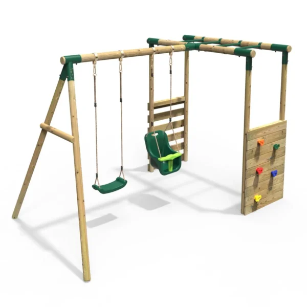 Rebo Wooden Garden Swing Set with Monkey Bars - Luna Green - Image 3