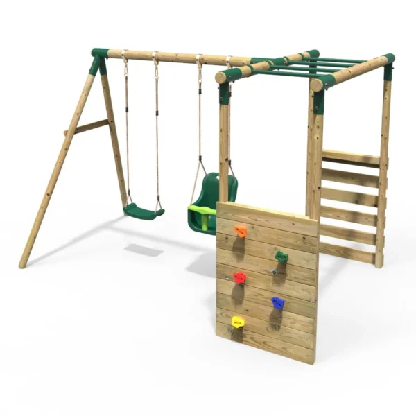 Rebo Wooden Garden Swing Set with Monkey Bars - Luna Green - Image 7