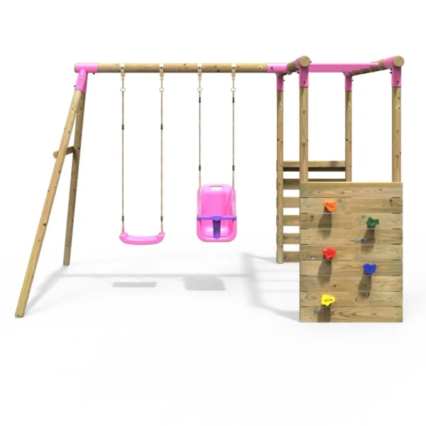 Rebo Wooden Garden Swing Set with Monkey Bars - Luna Pink - Image 7