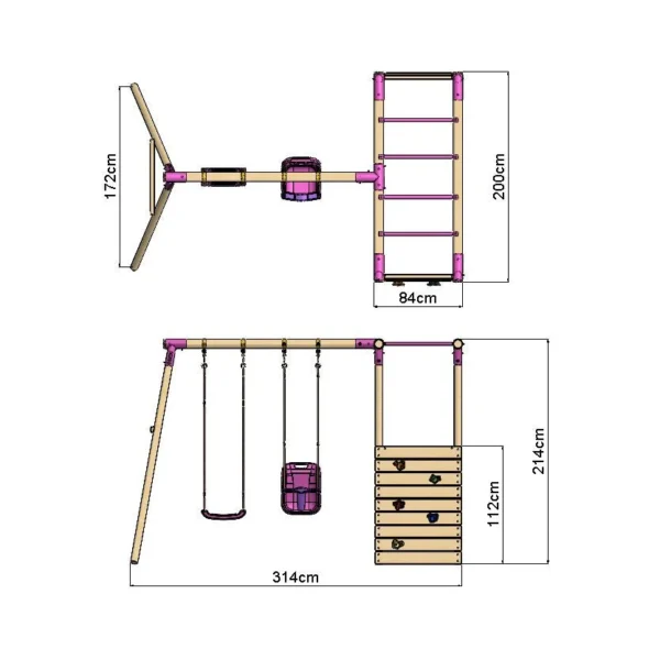 Rebo Wooden Garden Swing Set with Monkey Bars - Luna Pink - Image 2