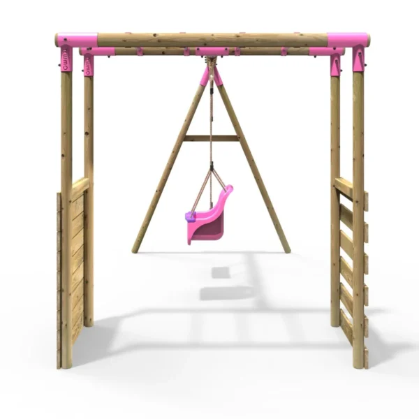 Rebo Wooden Garden Swing Set with Monkey Bars - Luna Pink - Image 6