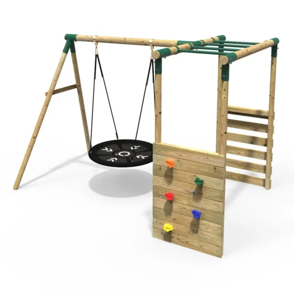 Rebo Wooden Garden Swing Set with Monkey Bars - Mercury Green