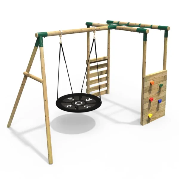 Rebo Wooden Garden Swing Set with Monkey Bars - Mercury Green - Image 3