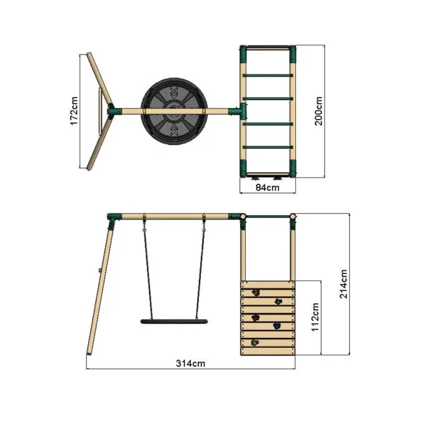 Rebo Wooden Garden Swing Set with Monkey Bars - Mercury Green - Image 2