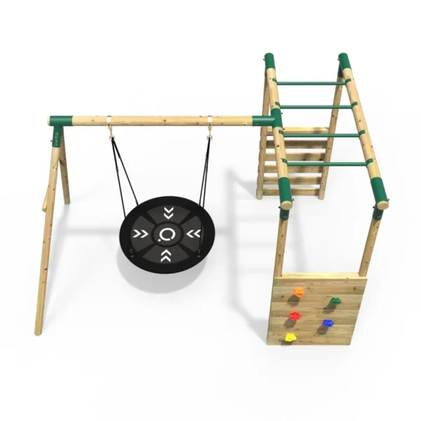 Rebo Wooden Garden Swing Set with Monkey Bars - Mercury Green - Image 4