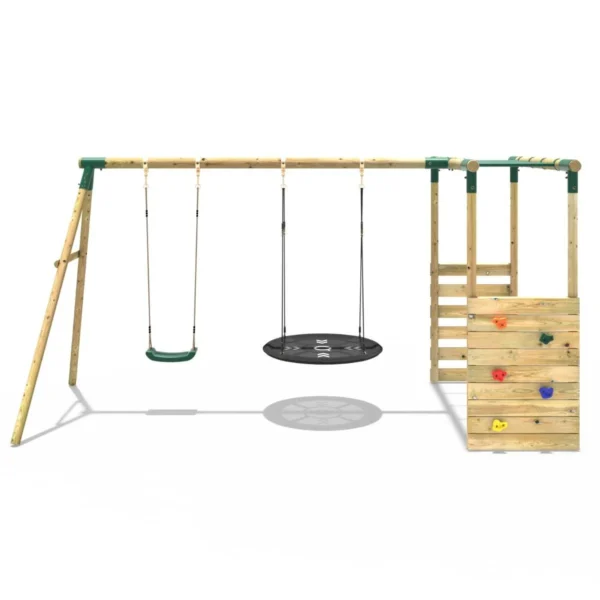 Rebo Wooden Garden Swing Set with Monkey Bars - Meteorite Green - Image 6