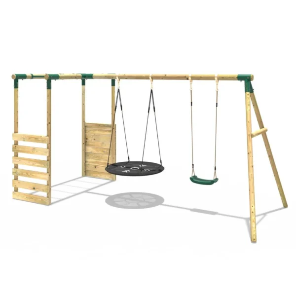 Rebo Wooden Garden Swing Set with Monkey Bars - Meteorite Green - Image 2